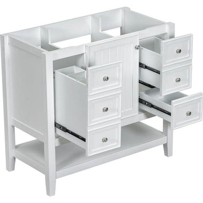 36" Bathroom Vanity without Sink, Cabinet Base Only, One Cabinet and three Drawers, White