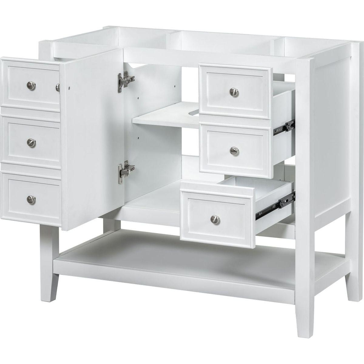 36" Bathroom Vanity without Sink, Cabinet Base Only, One Cabinet and three Drawers, White