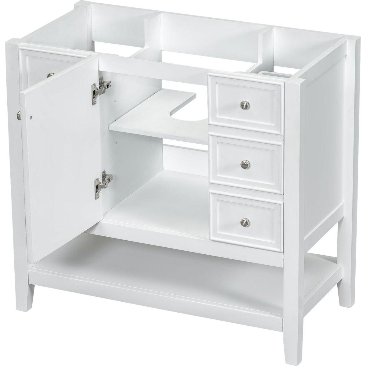 36" Bathroom Vanity without Sink, Cabinet Base Only, One Cabinet and three Drawers, White