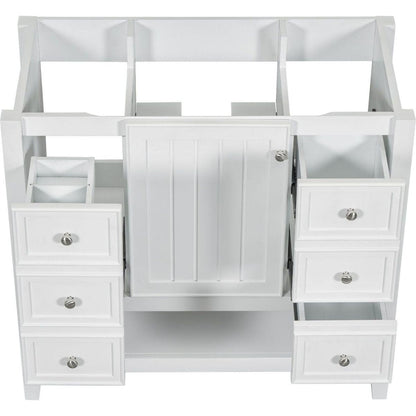 36" Bathroom Vanity without Sink, Cabinet Base Only, One Cabinet and three Drawers, White