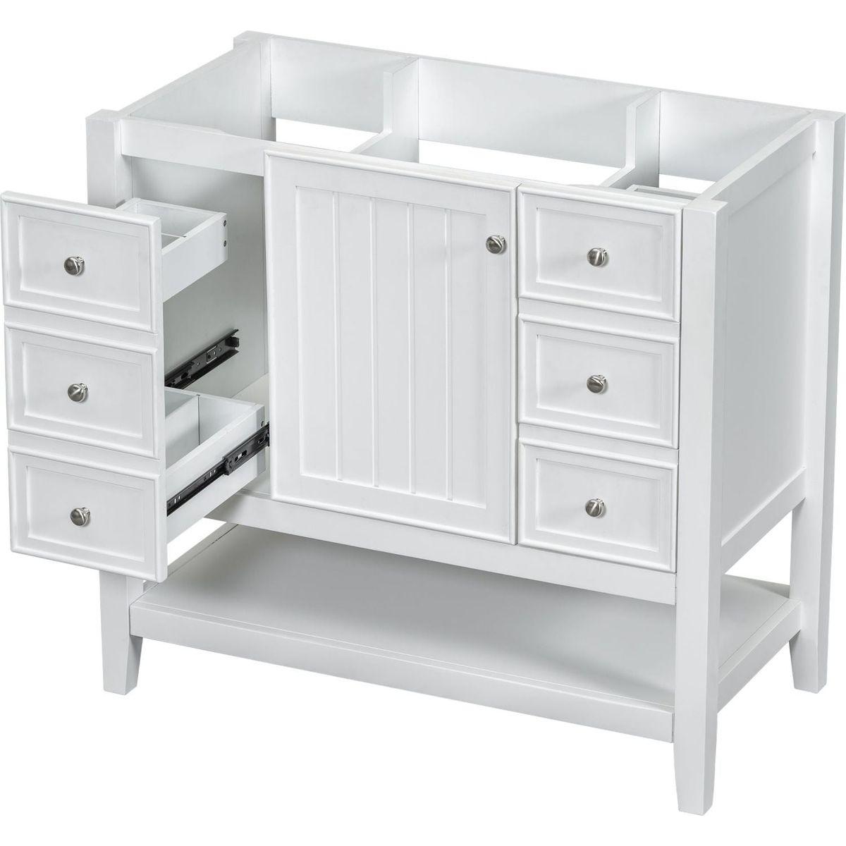 36" Bathroom Vanity without Sink, Cabinet Base Only, One Cabinet and three Drawers, White