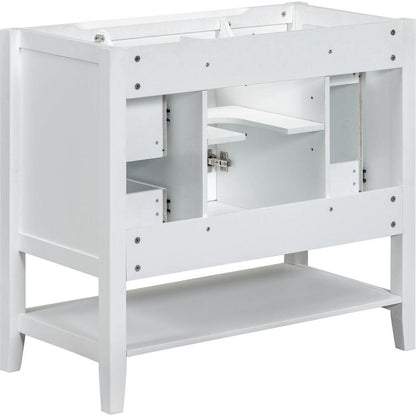 36" Bathroom Vanity without Sink, Cabinet Base Only, One Cabinet and three Drawers, White