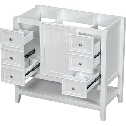 36" Bathroom Vanity without Sink, Cabinet Base Only, One Cabinet and three Drawers, White