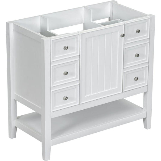 36" Bathroom Vanity without Sink, Cabinet Base Only, One Cabinet and three Drawers, White