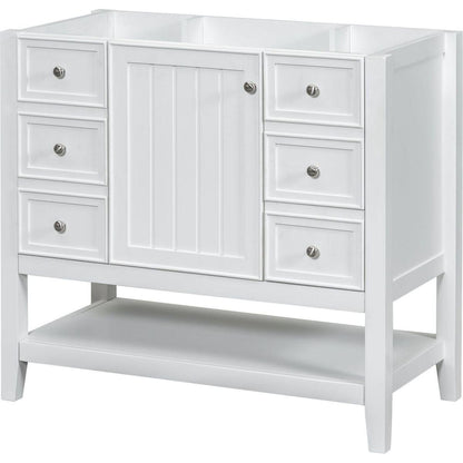 36" Bathroom Vanity without Sink, Cabinet Base Only, One Cabinet and three Drawers, White