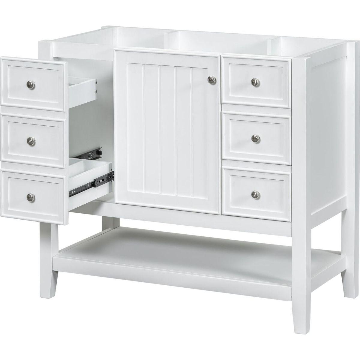 36" Bathroom Vanity without Sink, Cabinet Base Only, One Cabinet and three Drawers, White