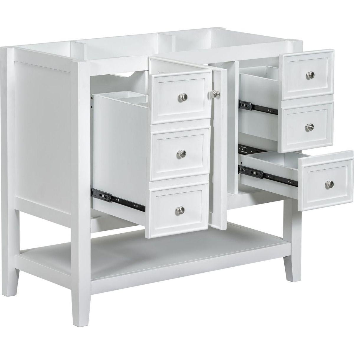 36" Bathroom Vanity without Sink, Cabinet Base Only, One Cabinet and three Drawers, White