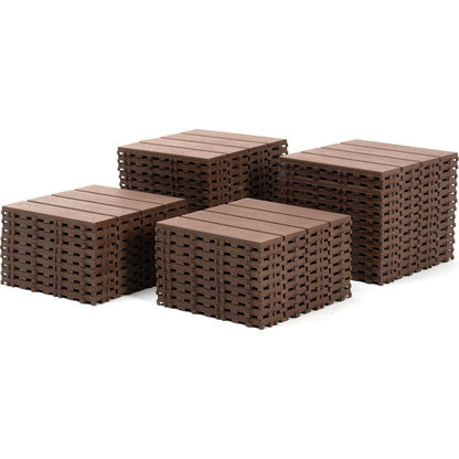 Plastic Interlocking Deck Tiles,44 Pack Patio Deck Tiles,12"x12" Square Waterproof Outdoor All Weather Use, Patio Decking Tiles for Poolside Balcony Backyard, Brown