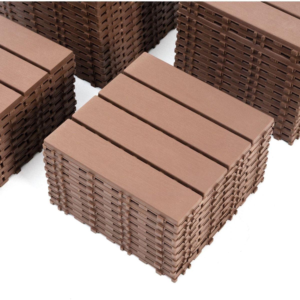 Plastic Interlocking Deck Tiles,44 Pack Patio Deck Tiles,12"x12" Square Waterproof Outdoor All Weather Use, Patio Decking Tiles for Poolside Balcony Backyard, Brown