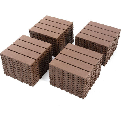 Plastic Interlocking Deck Tiles,44 Pack Patio Deck Tiles,12"x12" Square Waterproof Outdoor All Weather Use, Patio Decking Tiles for Poolside Balcony Backyard, Brown