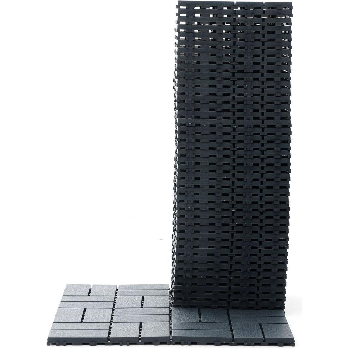 Plastic Interlocking Deck Tiles,44 Pack Patio Deck Tiles,12"x12" Square Waterproof Outdoor All Weather Use, Patio Decking Tiles for Poolside Balcony Backyard, Grey