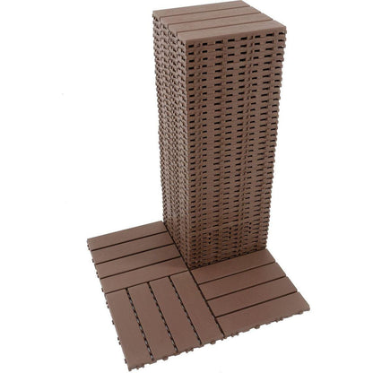 Plastic Interlocking Deck Tiles,44 Pack Patio Deck Tiles,12"x12" Square Waterproof Outdoor All Weather Use, Patio Decking Tiles for Poolside Balcony Backyard, Brown