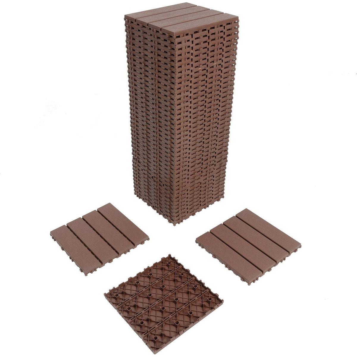 Plastic Interlocking Deck Tiles,44 Pack Patio Deck Tiles,12"x12" Square Waterproof Outdoor All Weather Use, Patio Decking Tiles for Poolside Balcony Backyard, Brown