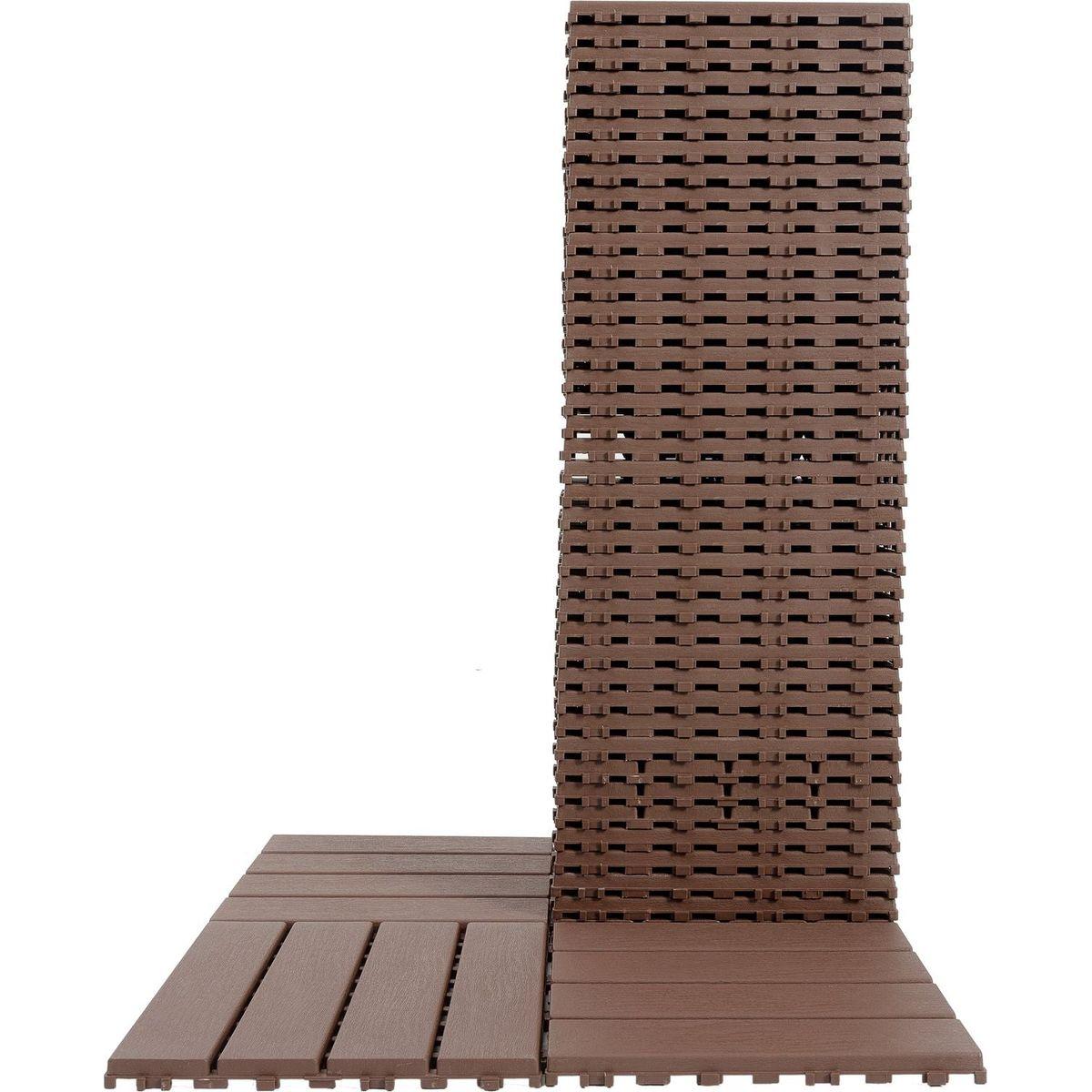 Plastic Interlocking Deck Tiles,44 Pack Patio Deck Tiles,12"x12" Square Waterproof Outdoor All Weather Use, Patio Decking Tiles for Poolside Balcony Backyard, Brown