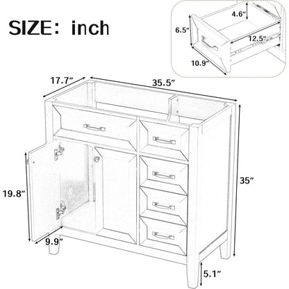 36" Bathroom Vanity without Sink, Cabinet Base Only, Bathroom Cabinet with Drawers, Solid Frame and MDF Board, Blue