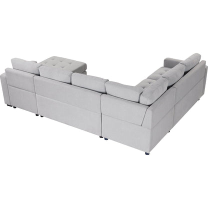 Sectional Sleeper Sofa with Pull-out Bed and Lounge Chair, USB and Type-C Interfaces, Suitable for Living Room, Office, and Spacious Spaces