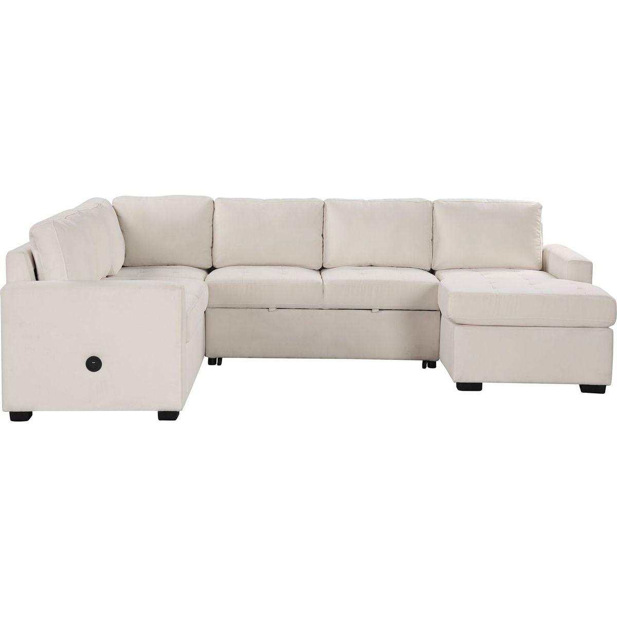 Sectional Sleeper Sofa with Pull-out Bed and Lounge Chair, USB and Type-C Interfaces, Suitable for Living Room, Office, and Spacious Spaces