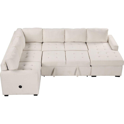 Sectional Sleeper Sofa with Pull-out Bed and Lounge Chair, USB and Type-C Interfaces, Suitable for Living Room, Office, and Spacious Spaces