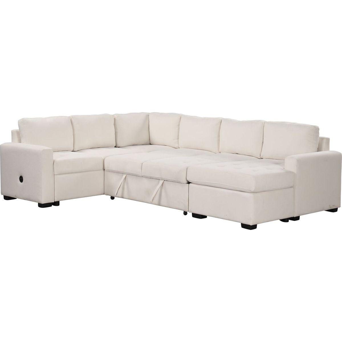 Sectional Sleeper Sofa with Pull-out Bed and Lounge Chair, USB and Type-C Interfaces, Suitable for Living Room, Office, and Spacious Spaces
