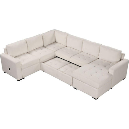 Sectional Sleeper Sofa with Pull-out Bed and Lounge Chair, USB and Type-C Interfaces, Suitable for Living Room, Office, and Spacious Spaces