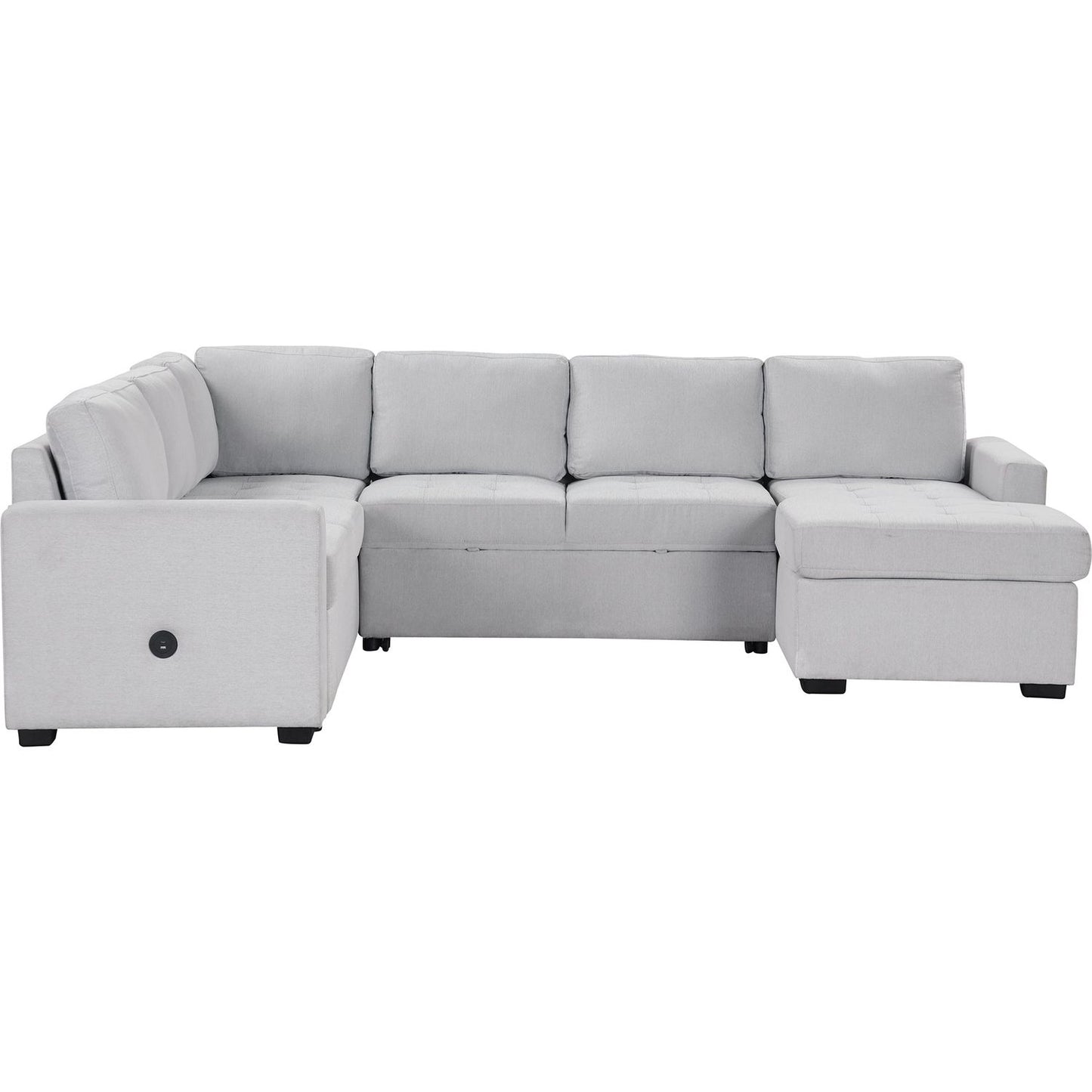 Sectional Sleeper Sofa with Pull-out Bed and Lounge Chair, USB and Type-C Interfaces, Suitable for Living Room, Office, and Spacious Spaces