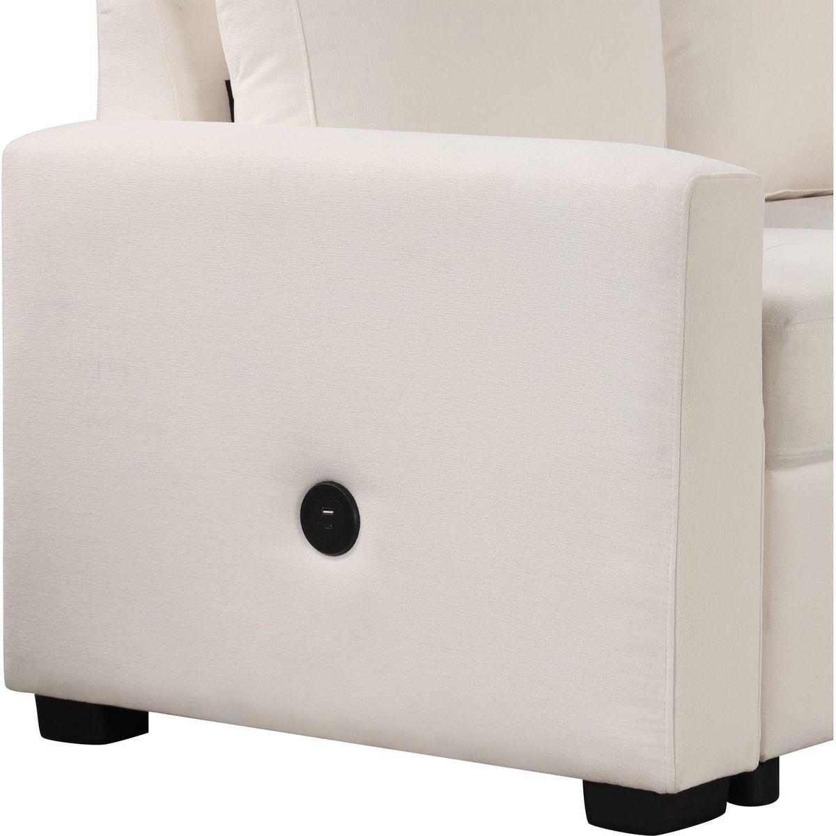 Sectional Sleeper Sofa with Pull-out Bed and Lounge Chair, USB and Type-C Interfaces, Suitable for Living Room, Office, and Spacious Spaces