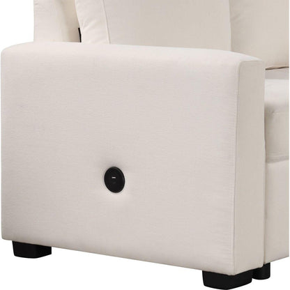 Sectional Sleeper Sofa with Pull-out Bed and Lounge Chair, USB and Type-C Interfaces, Suitable for Living Room, Office, and Spacious Spaces