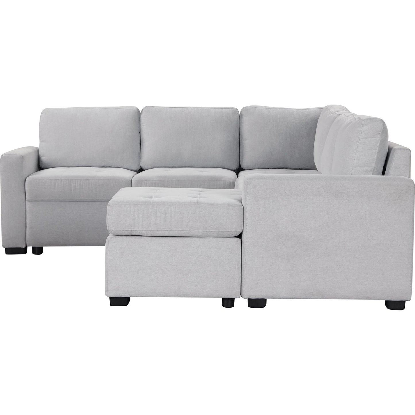 Sectional Sleeper Sofa with Pull-out Bed and Lounge Chair, USB and Type-C Interfaces, Suitable for Living Room, Office, and Spacious Spaces