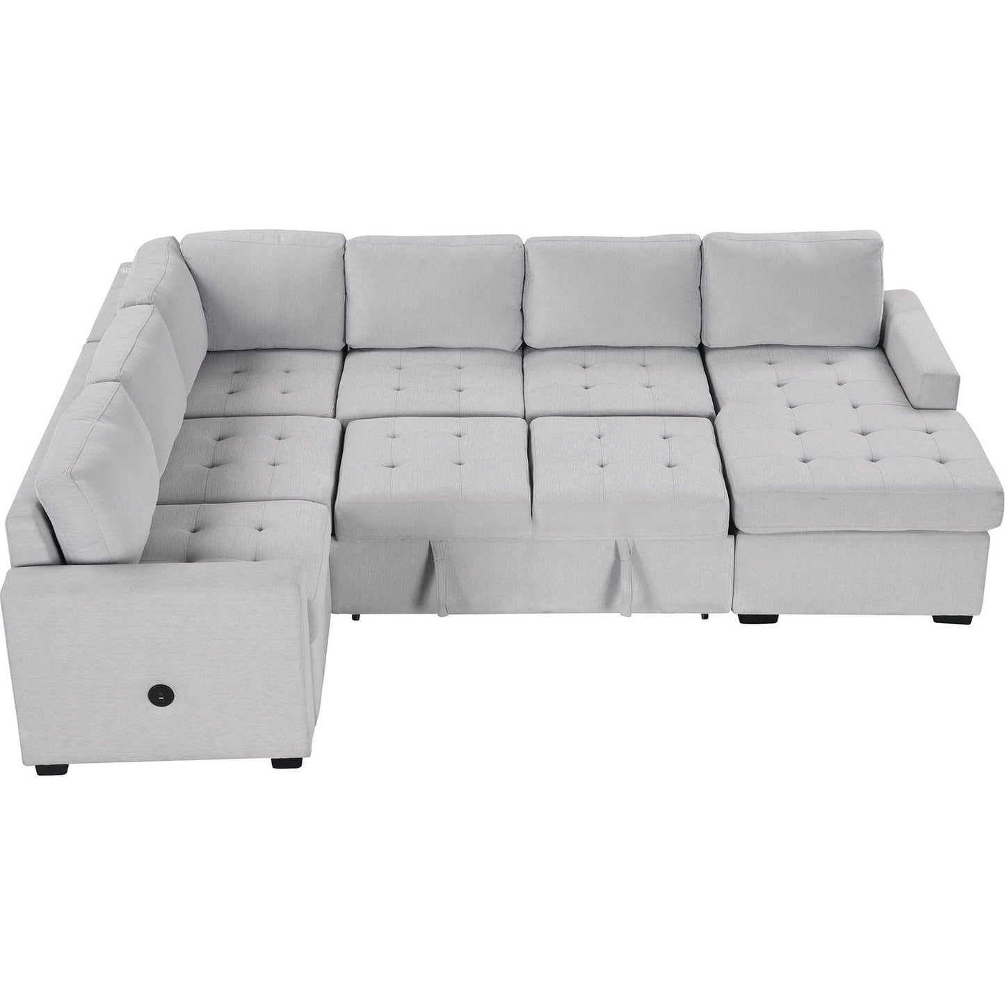 Sectional Sleeper Sofa with Pull-out Bed and Lounge Chair, USB and Type-C Interfaces, Suitable for Living Room, Office, and Spacious Spaces