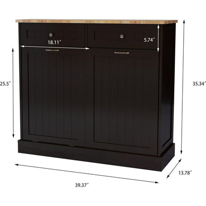 Two Drawers and Two-Compartment Tilt-Out Trash Cabinet Kitchen Trash Cabinet-Black