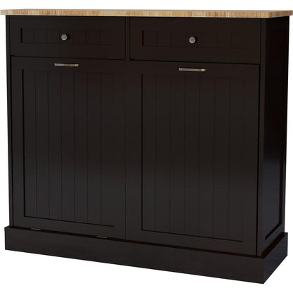 Two Drawers and Two-Compartment Tilt-Out Trash Cabinet Kitchen Trash Cabinet-Black
