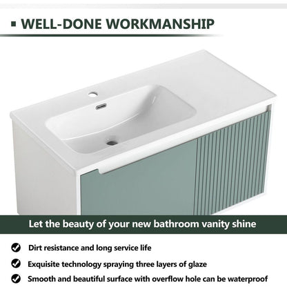 40 " Wall-Mounted Bathroom Vanity with Ceramic Sink, Bathroom Vanity with Soft Close Door