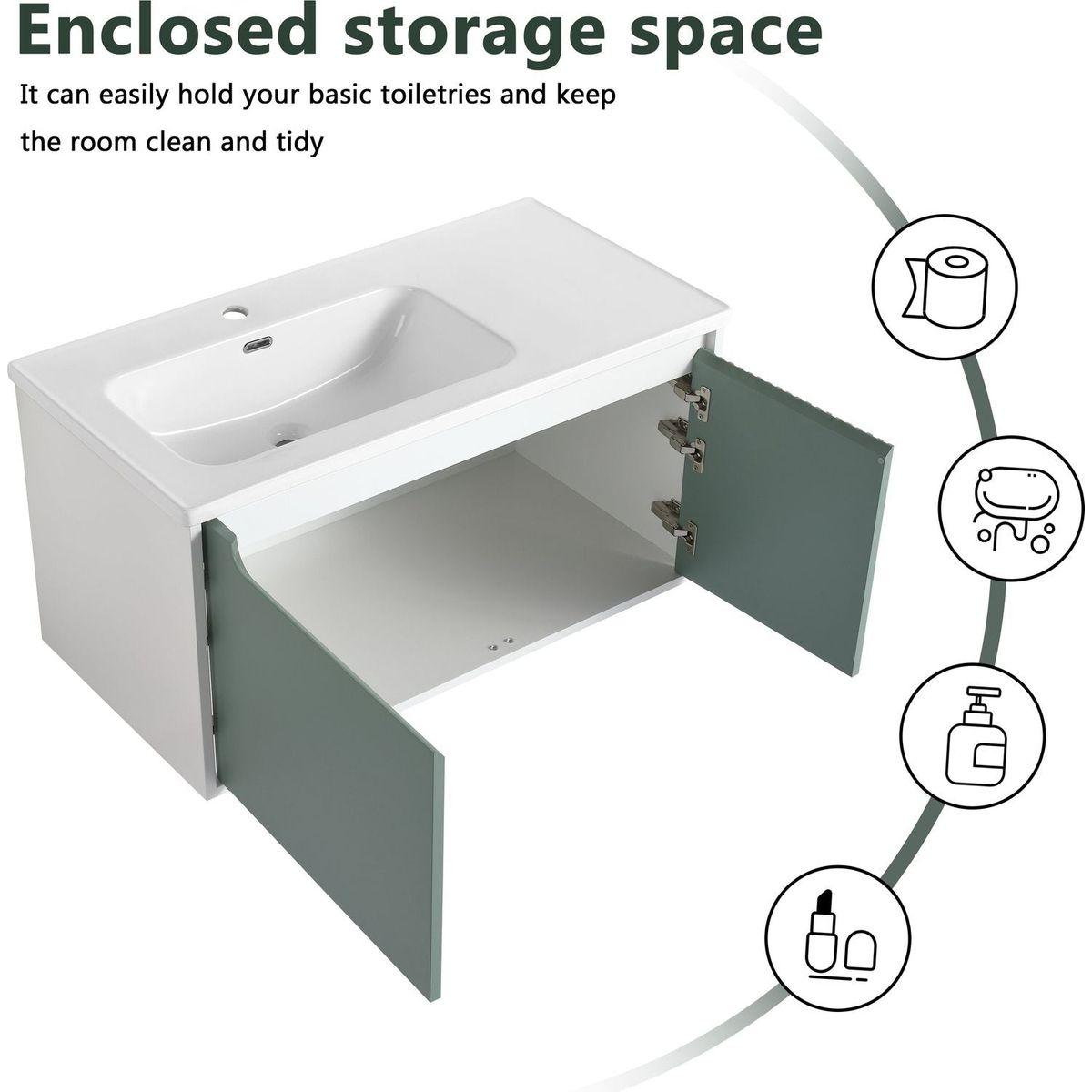 40 " Wall-Mounted Bathroom Vanity with Ceramic Sink, Bathroom Vanity with Soft Close Door