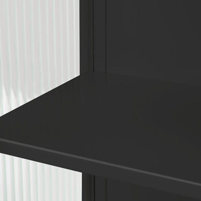 23.62"Glass Doors Modern Two-door Wall Cabinet with Featuring Two-tier Enclosed Storage, an Open Shelf, and Towel Rack, for Entryway Living Room Bathroom Dining Room,Black