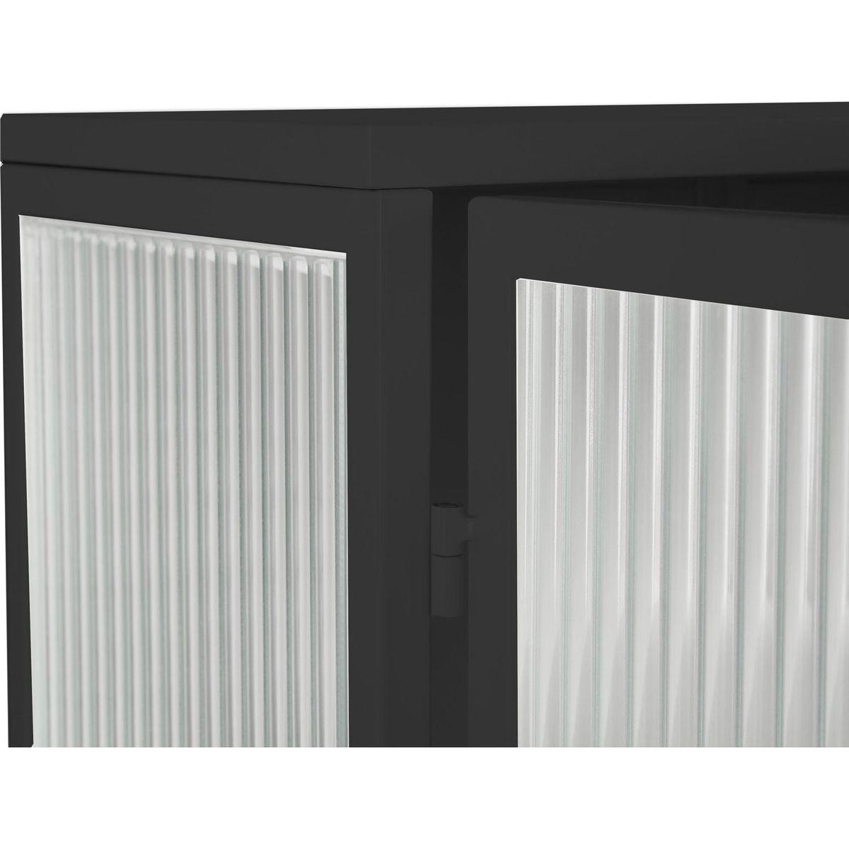 23.62"Glass Doors Modern Two-door Wall Cabinet with Featuring Two-tier Enclosed Storage, an Open Shelf, and Towel Rack, for Entryway Living Room Bathroom Dining Room,Black