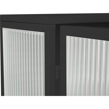 23.62"Glass Doors Modern Two-door Wall Cabinet with Featuring Two-tier Enclosed Storage, an Open Shelf, and Towel Rack, for Entryway Living Room Bathroom Dining Room,Black