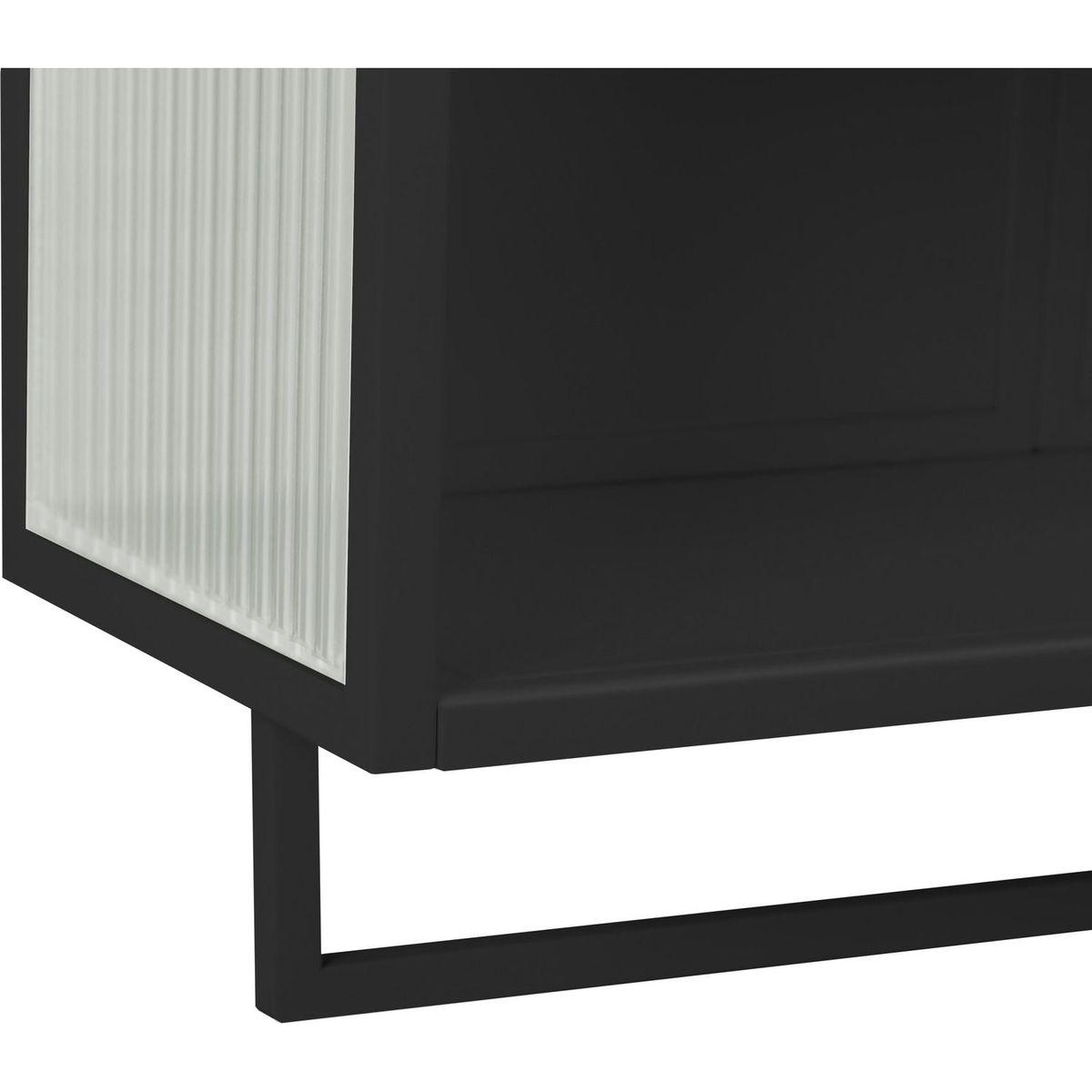23.62"Glass Doors Modern Two-door Wall Cabinet with Featuring Two-tier Enclosed Storage, an Open Shelf, and Towel Rack, for Entryway Living Room Bathroom Dining Room,Black