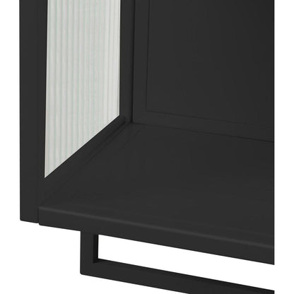 23.62"Glass Doors Modern Two-door Wall Cabinet with Featuring Two-tier Enclosed Storage, an Open Shelf, and Towel Rack, for Entryway Living Room Bathroom Dining Room,Black