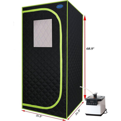 Portable Plus Type Full Size Steam Sauna tent. Spa, Detox, Therapy and Relaxation at home.Larger Space,Stainless Steel Pipes Connector Easy to Install, with FCC Certification--Black(Green binding)