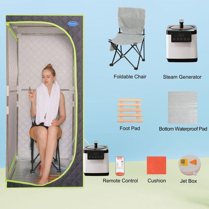 Portable Plus Type Full Size Steam Sauna tent. Spa, Detox, Therapy and Relaxation at home.Larger Space,Stainless Steel Pipes Connector Easy to Install, with FCC Certification--Black(Green binding)