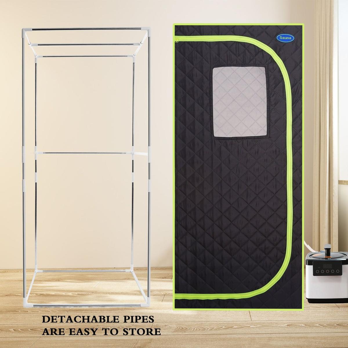 Portable Plus Type Full Size Steam Sauna tent. Spa, Detox, Therapy and Relaxation at home.Larger Space,Stainless Steel Pipes Connector Easy to Install, with FCC Certification--Black(Green binding)