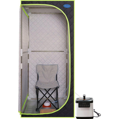 Portable Plus Type Full Size Steam Sauna tent. Spa, Detox, Therapy and Relaxation at home.Larger Space,Stainless Steel Pipes Connector Easy to Install, with FCC Certification--Black(Green binding)