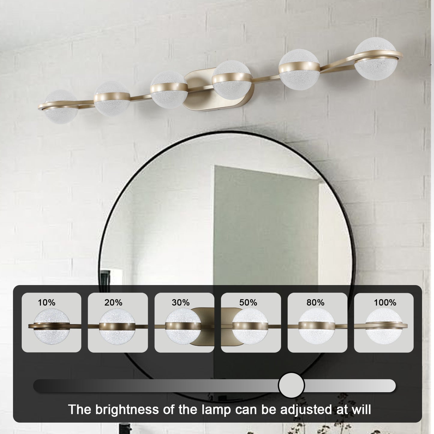 Modern Minimalist Bathroom Vanity Light, LED 6 Bulb Frosted Glass Shades, Wall Mounted Decorative Lighting Fixture, Suitable for Bathroom Vanity Mirror (Champagne Gold)