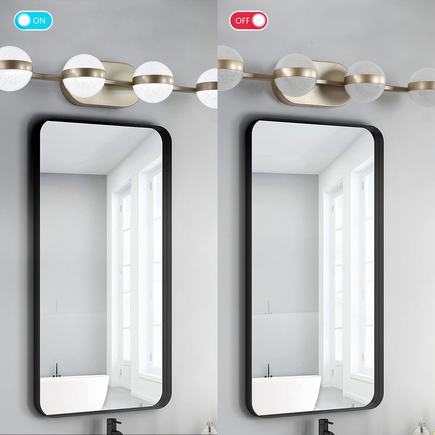 Modern Minimalist Bathroom Vanity Light, LED 6 Bulb Frosted Glass Shades, Wall Mounted Decorative Lighting Fixture, Suitable for Bathroom Vanity Mirror (Champagne Gold)