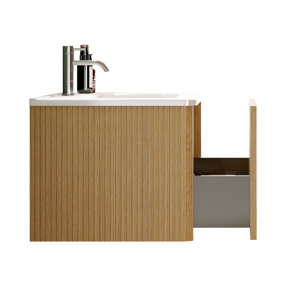 U049-Etna30W-306 Etna 30" Striped Natural Oak Bathroom Vanity with White Ceramic Sink, Wall Mounted Floating Bathroom Vanity for Modern Bathroom, One-Piece White Basin without Drain, Pre-assembled