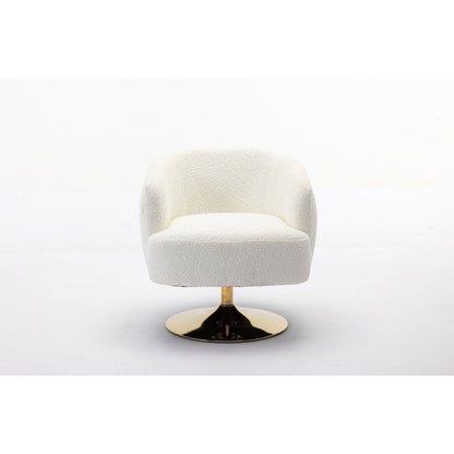 Chenille Fabric Accent Swivel Chair With Gold Metal Round Base,White