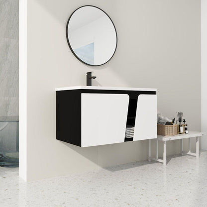 36" Floating Wall-Mounted Bathroom Vanity With Ceramic Basin & Soft-Close Cabinet Door