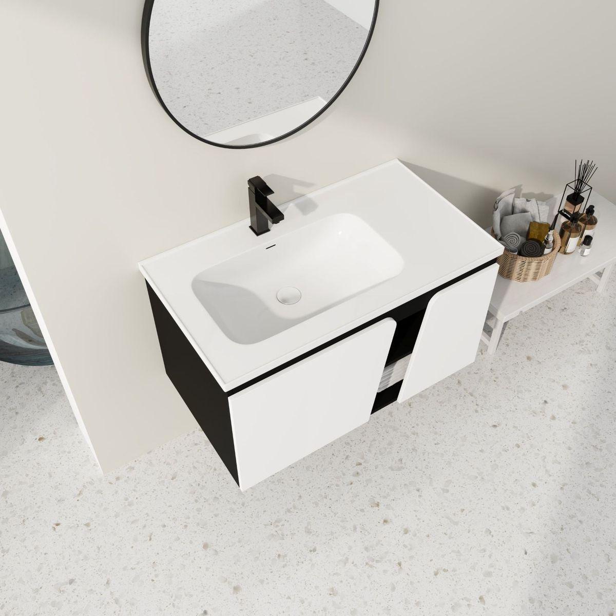 36" Floating Wall-Mounted Bathroom Vanity With Ceramic Basin & Soft-Close Cabinet Door