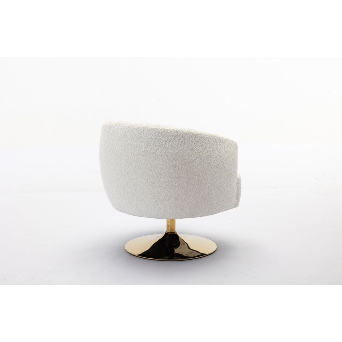 Chenille Fabric Accent Swivel Chair With Gold Metal Round Base,White