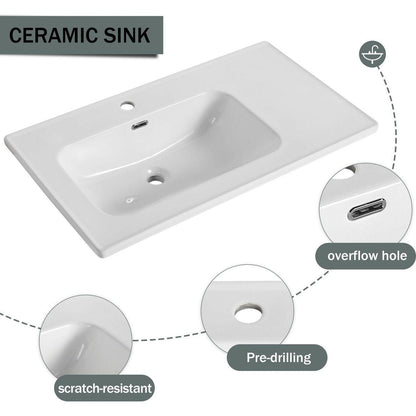 36" Floating Wall-Mounted Bathroom Vanity With Ceramic Basin & Soft-Close Cabinet Door